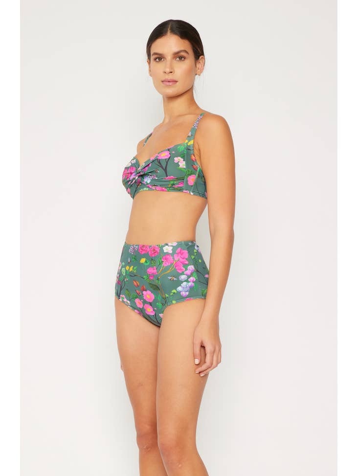 High Waisted Crossed Swimsuit - Cherry Blossom
