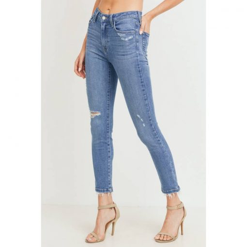 High Rise Distressed Skinny Denim