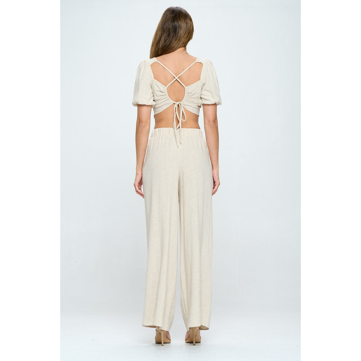 Linen Open Back Crop Top - Oatmeal