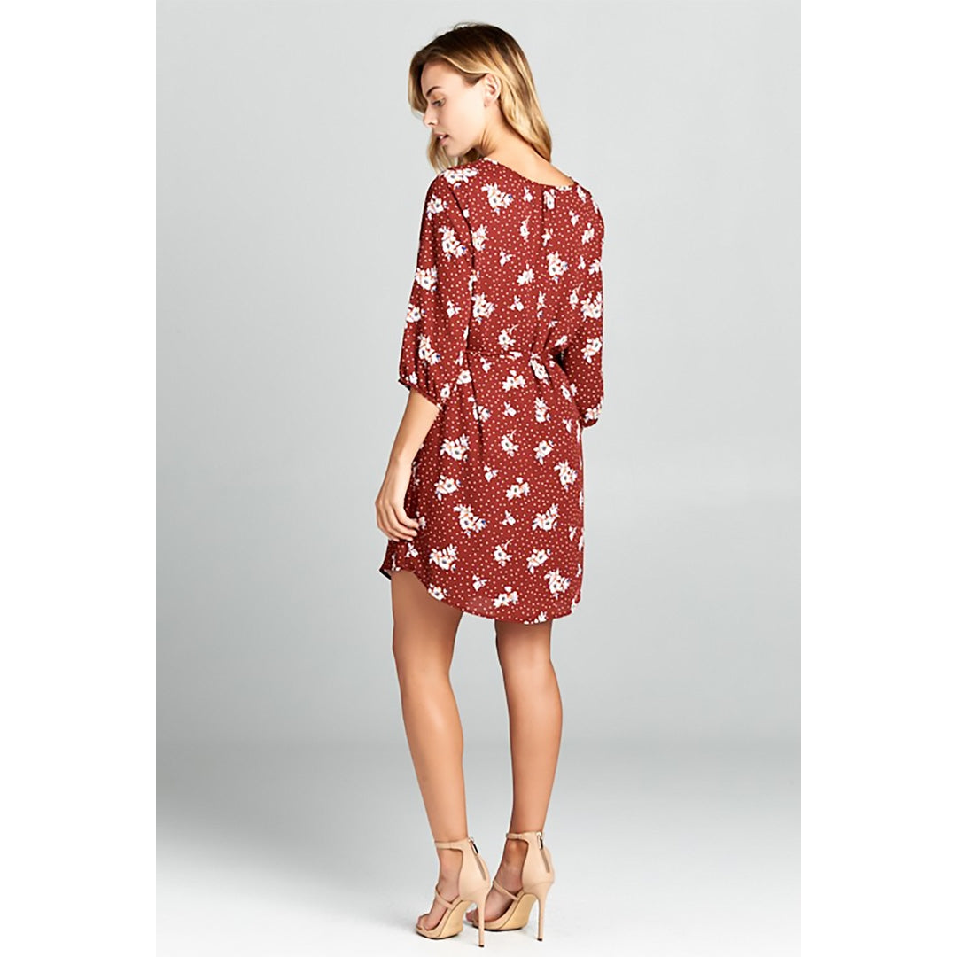 Floral Print V-neck Dress with Belt Tie