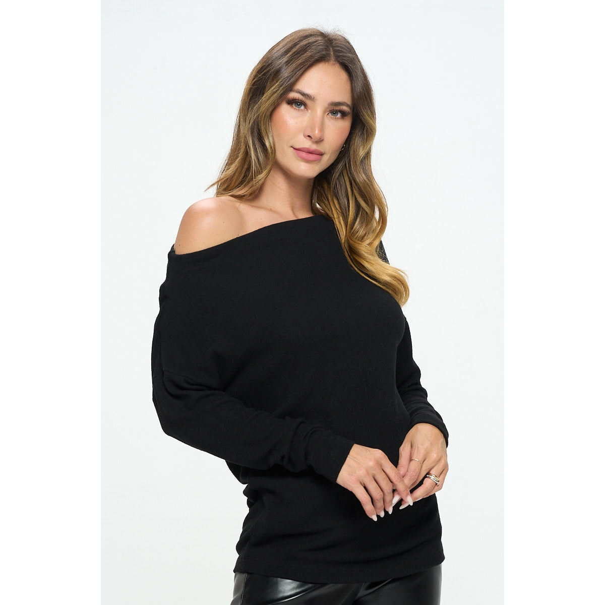 Black Knit Off the Shoulder Top
