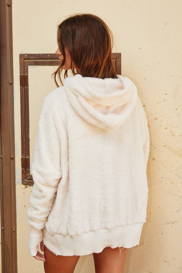 Oversized Fuzzy Fur Hoodie - Ivory