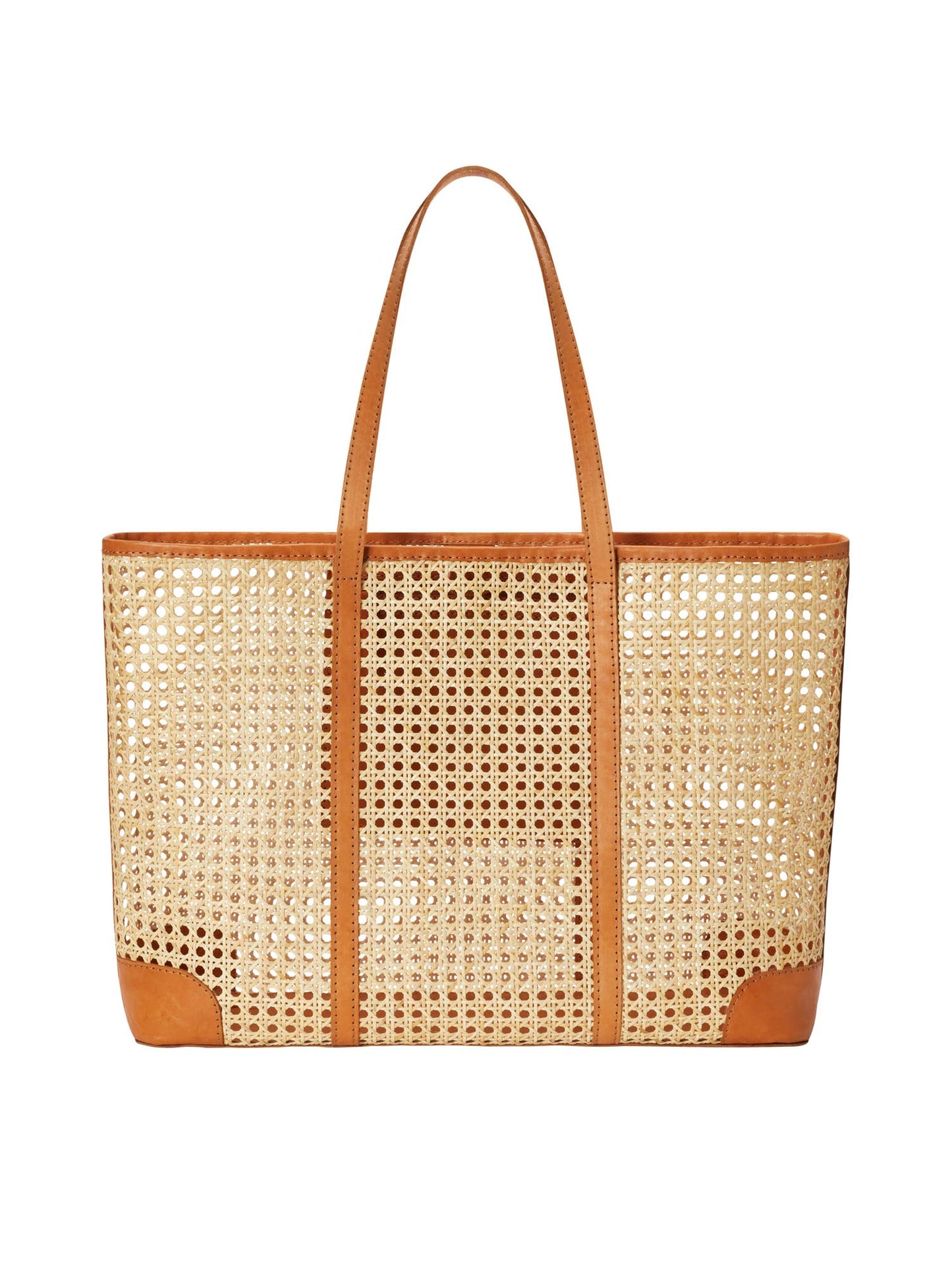 Mia Woven Rattan and Leather Tote - Large