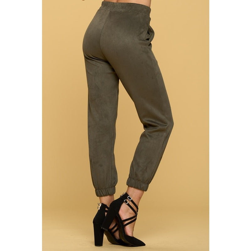 Olive Suede Jogger Pants