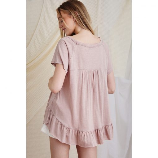 Ruffle Hem Top - Taupe