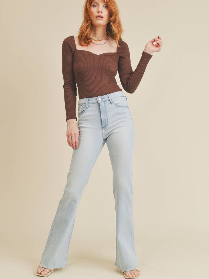 High Rise Scissor Hem Flare - Light Wash