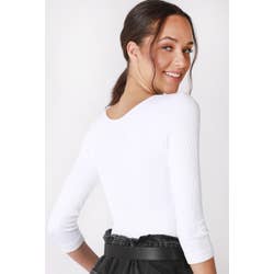 3/4 Sleeve V Neck Crop Top - White