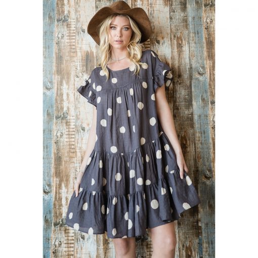 Dot Print Dress - Grey