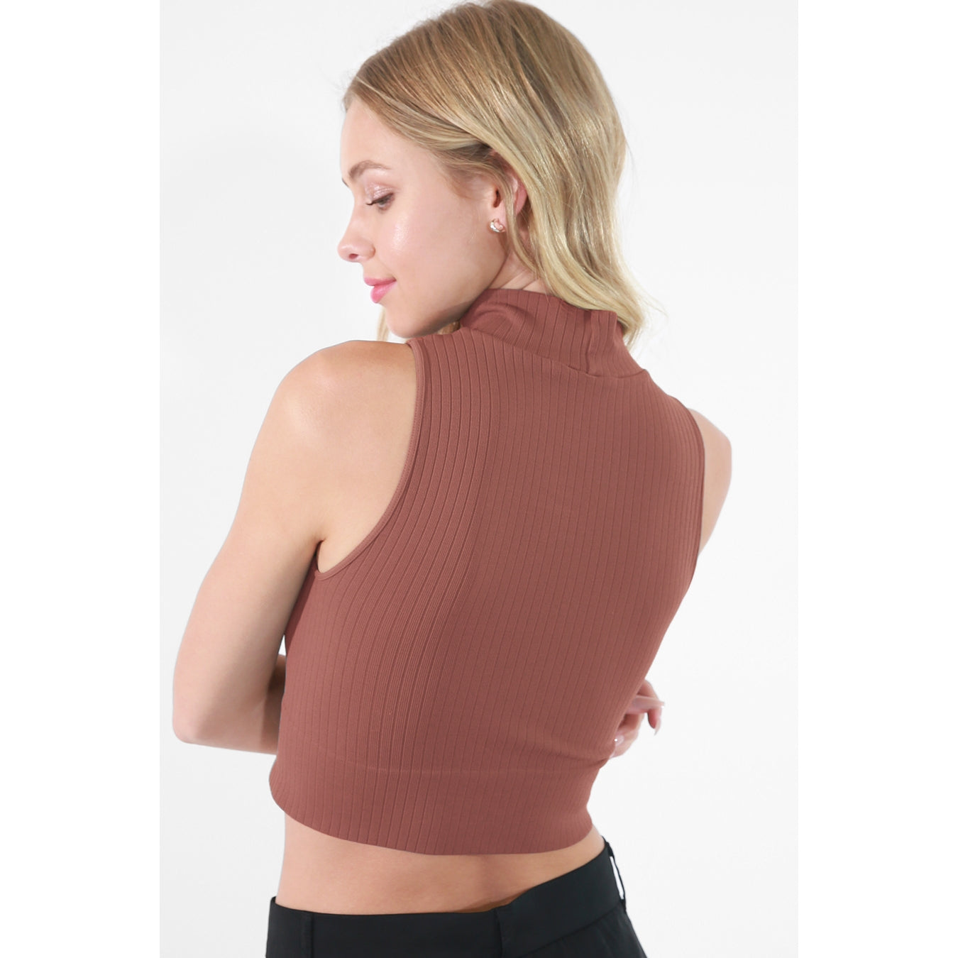 Mock Neck Crop Top - Mahogany