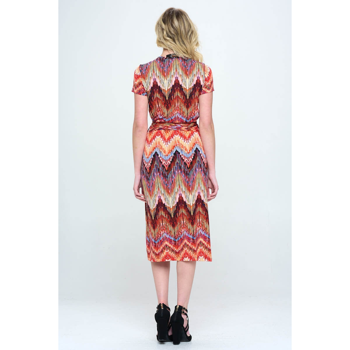 Patterned V Neck Jersey Wrap Dress
