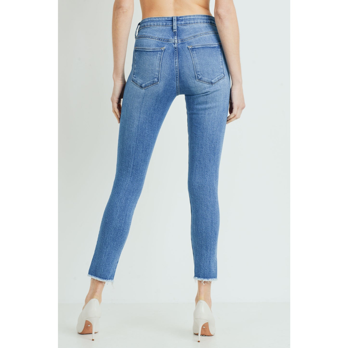 Curved Front Hem Skinny - Medium Wash