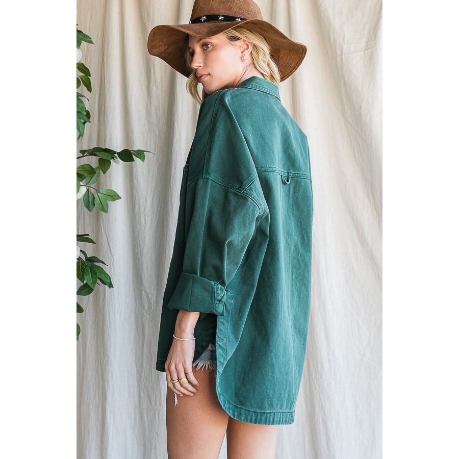 Oversized Denim Shirt Jacket - Green
