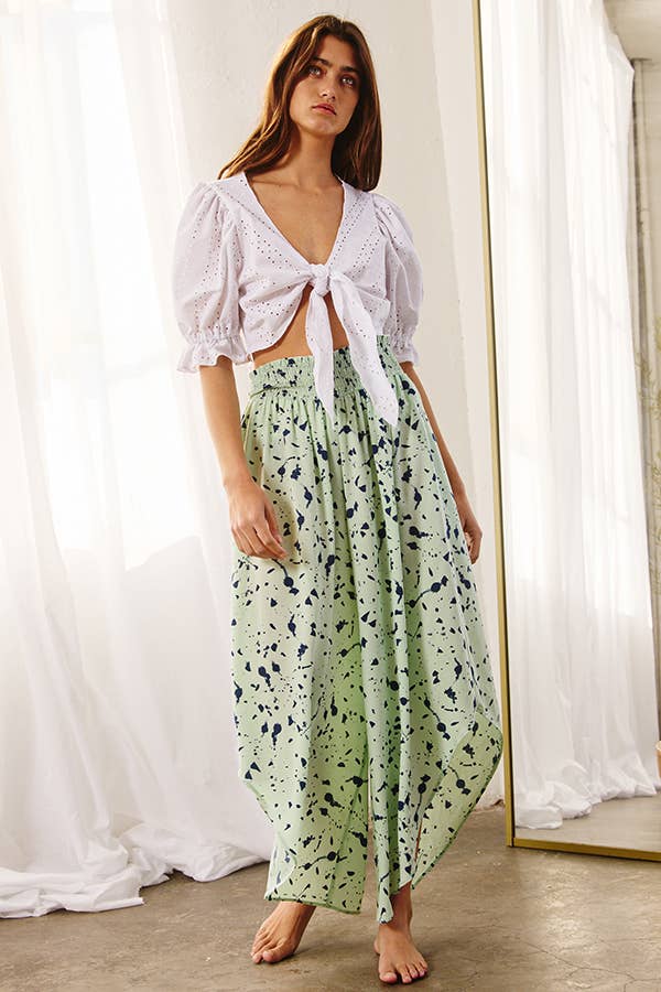 Eyelet Lace Tied Cropped Top - White