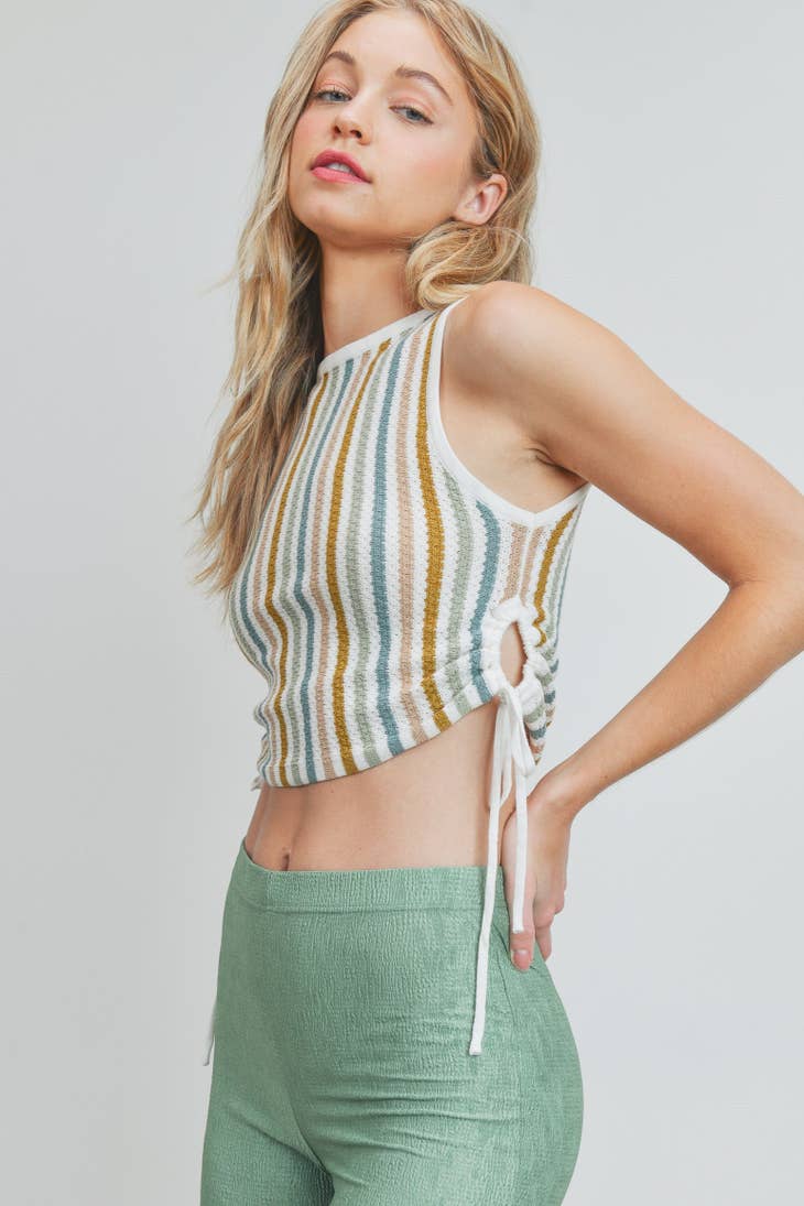 Striped Sweater Knit Tank - Ivory / Multi