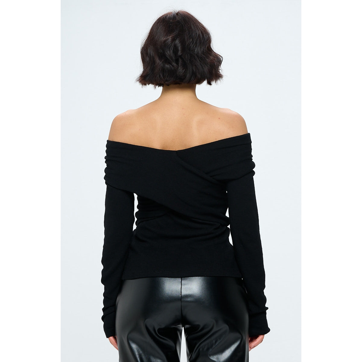 Brushed Knit Wrap Off the Shoulder Top