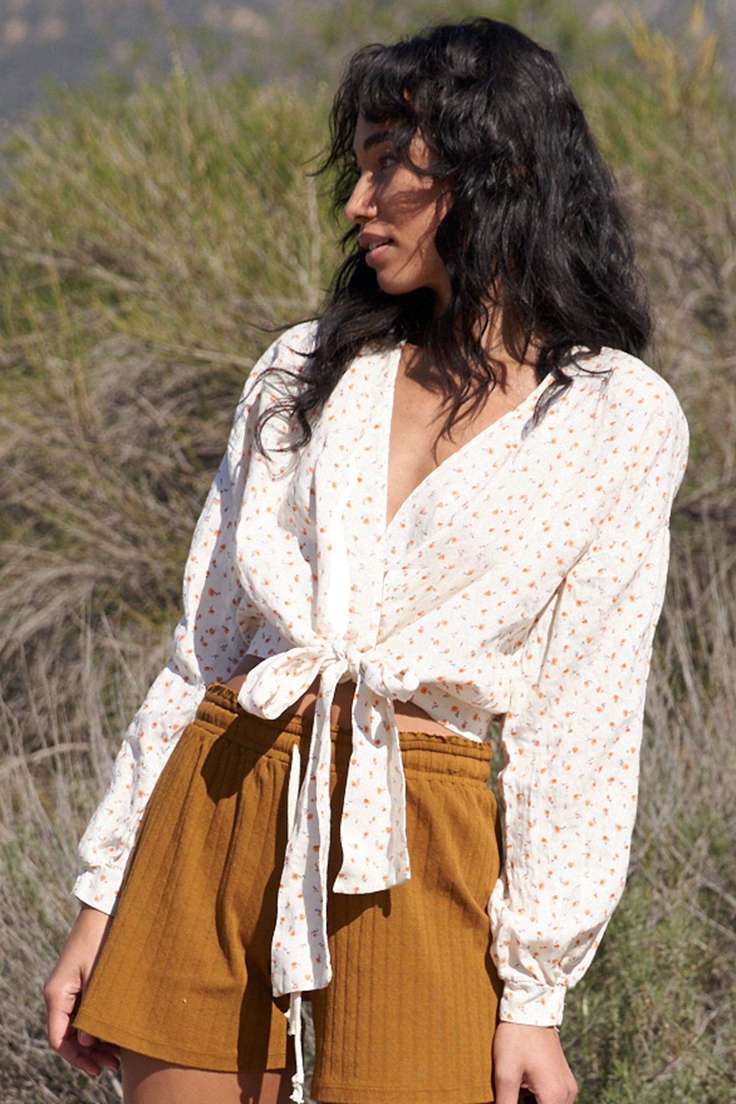 Linen Wrap Blouse - Poppy Print
