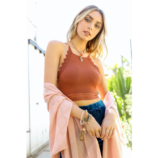 Highneck Crochet Bralette - Rust