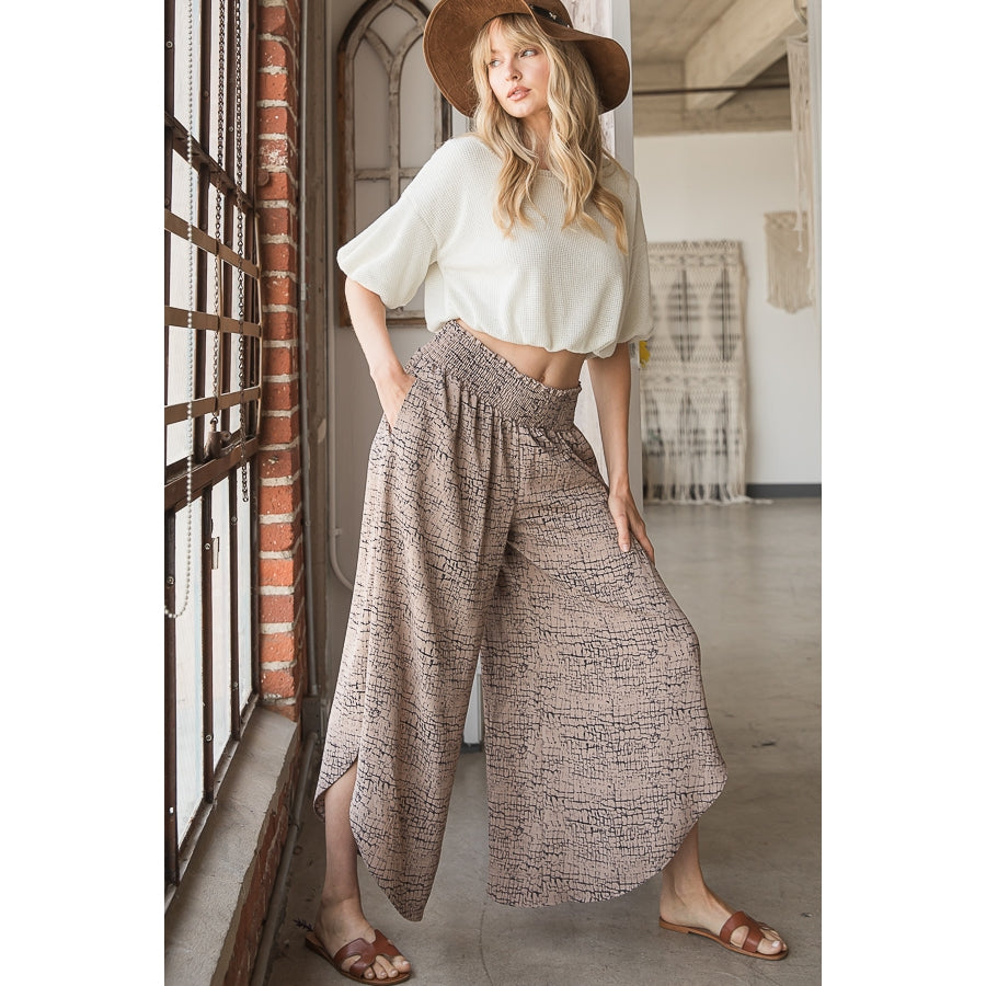 Crackled Plaster Print Pants - Mocha