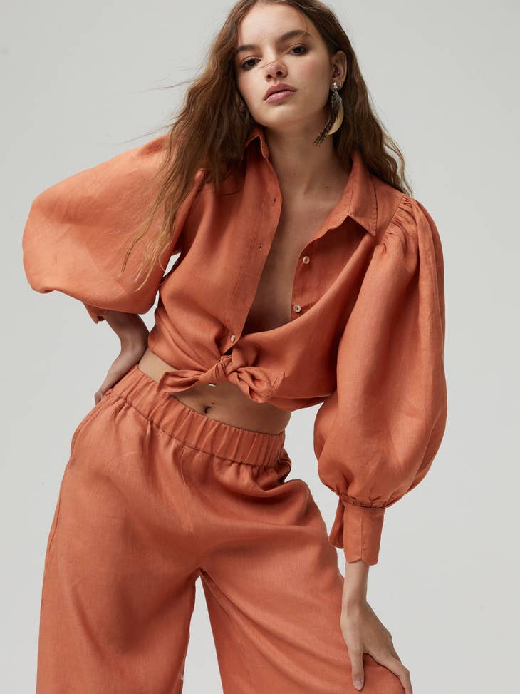 Camille Linen Shirt - Brick