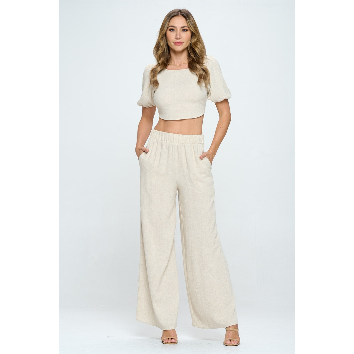 Linen Wide Leg Pants - Oatmeal