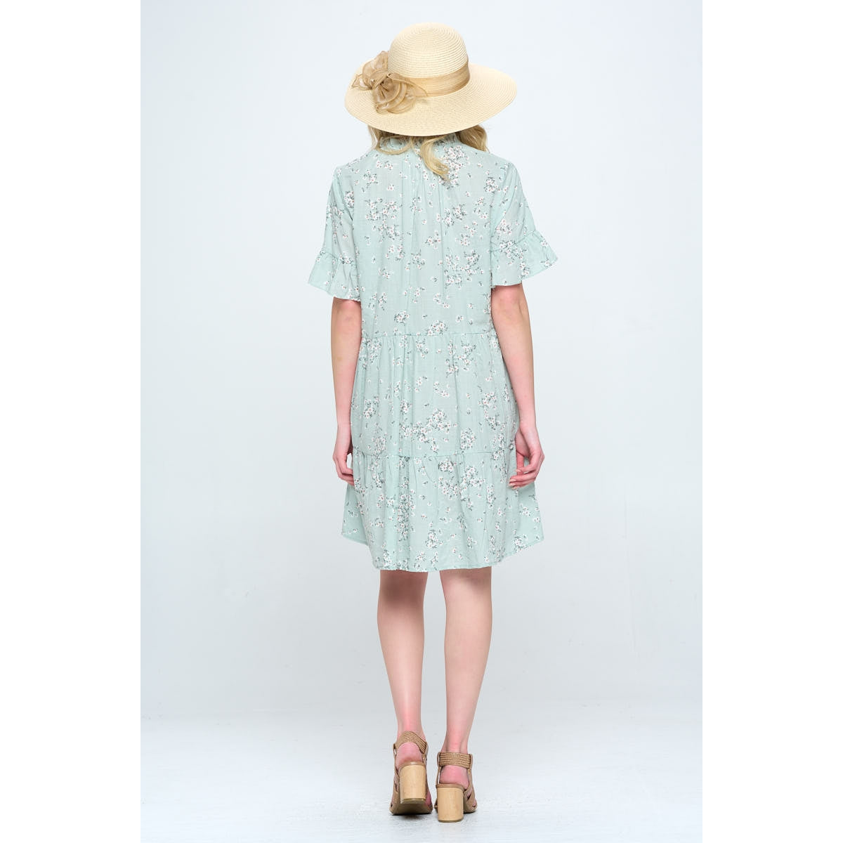 Floral V-Neck Tiered Dress - Sage