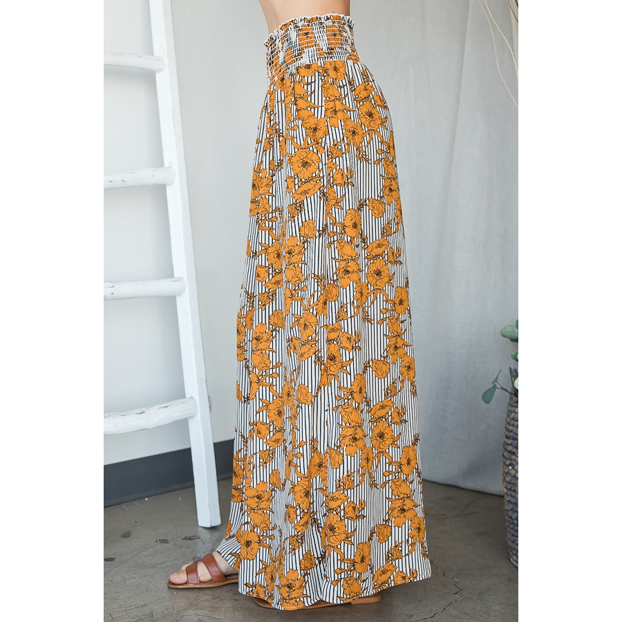 Floral Smocked Waist Maxi Pants