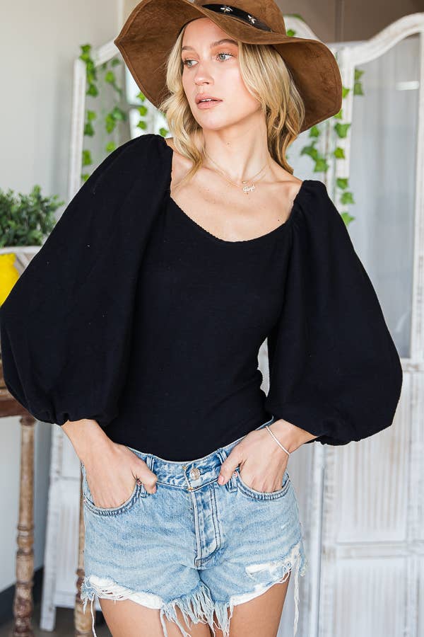 Lantern Sleeve Bodysuit - Black