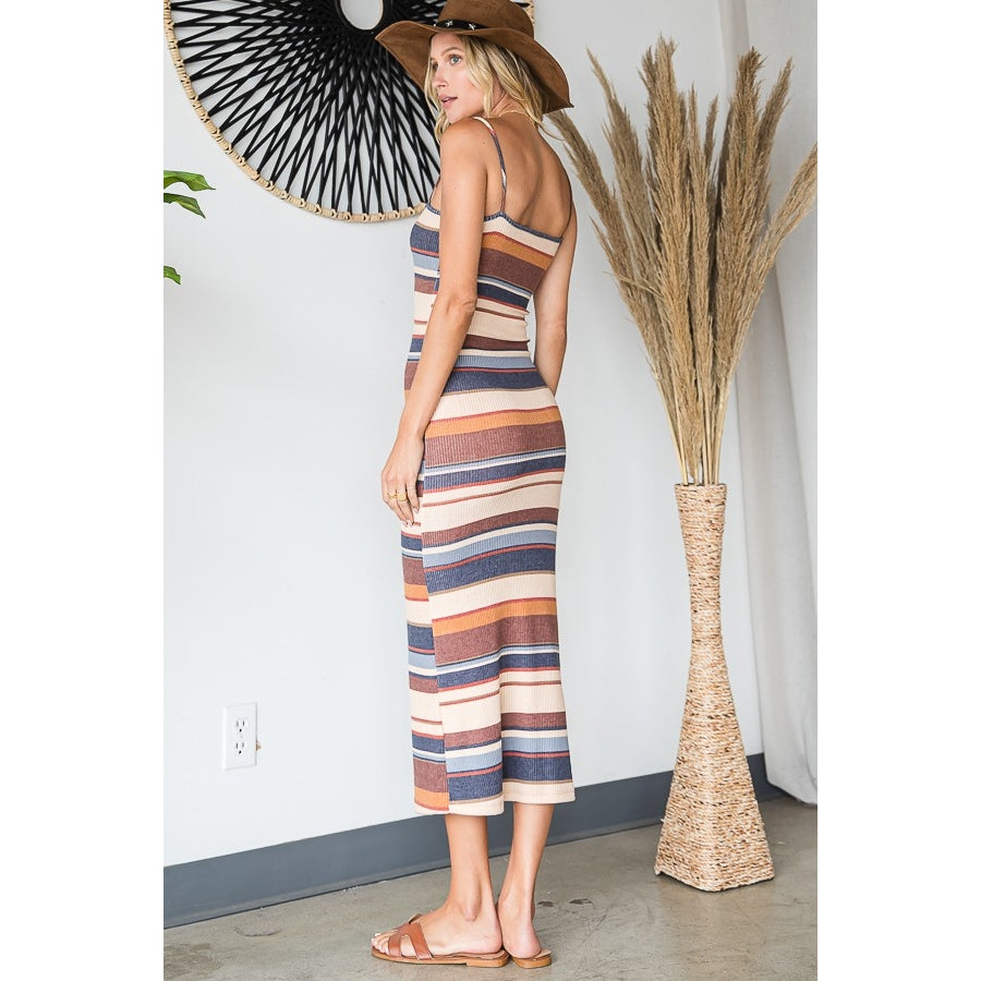 Midi Stripe Dress - Rust Multi