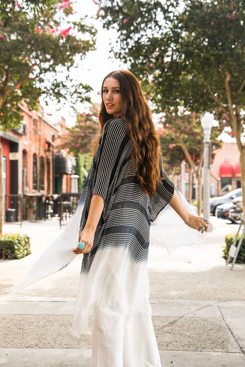 Stripe Woven Dip Dyed Kimono - Black