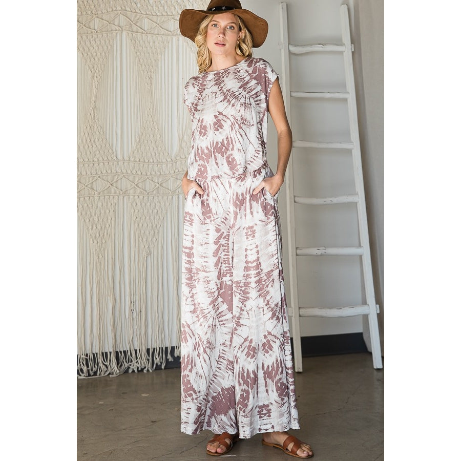 Tie-Dye Wide Leg Jumpsuit - Taupe