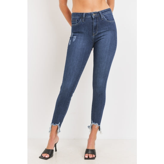 High Rise Skinny with Hem Destruction - Dark - Final Sale