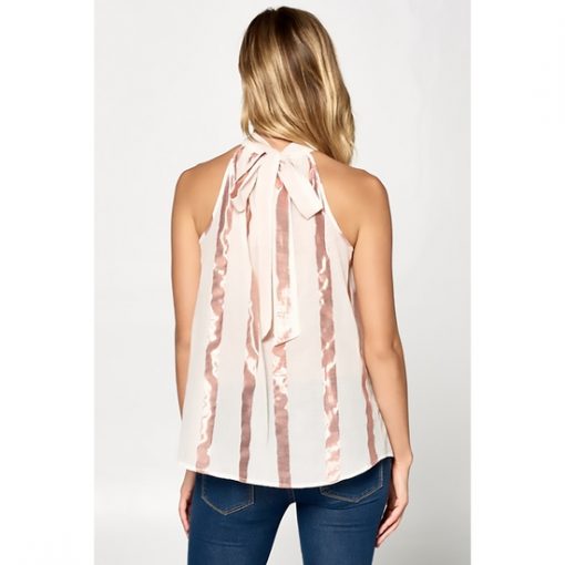Metallic High-Neck Top - Ivory/Bronze