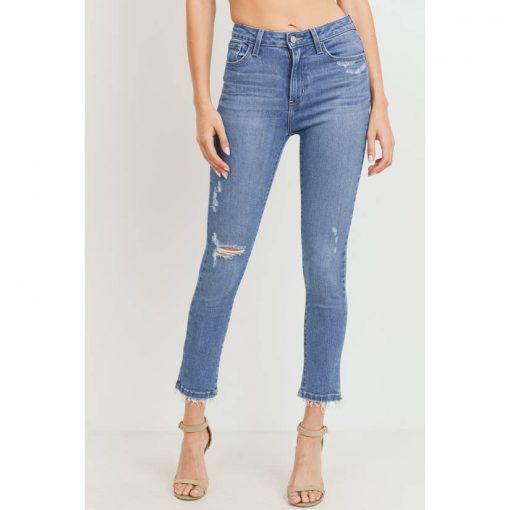High Rise Distressed Skinny Denim