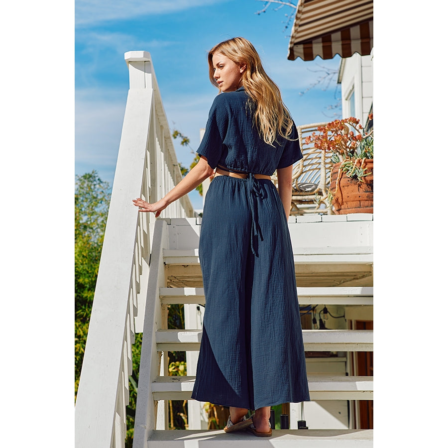 Gauze Wide Leg Pants - Navy