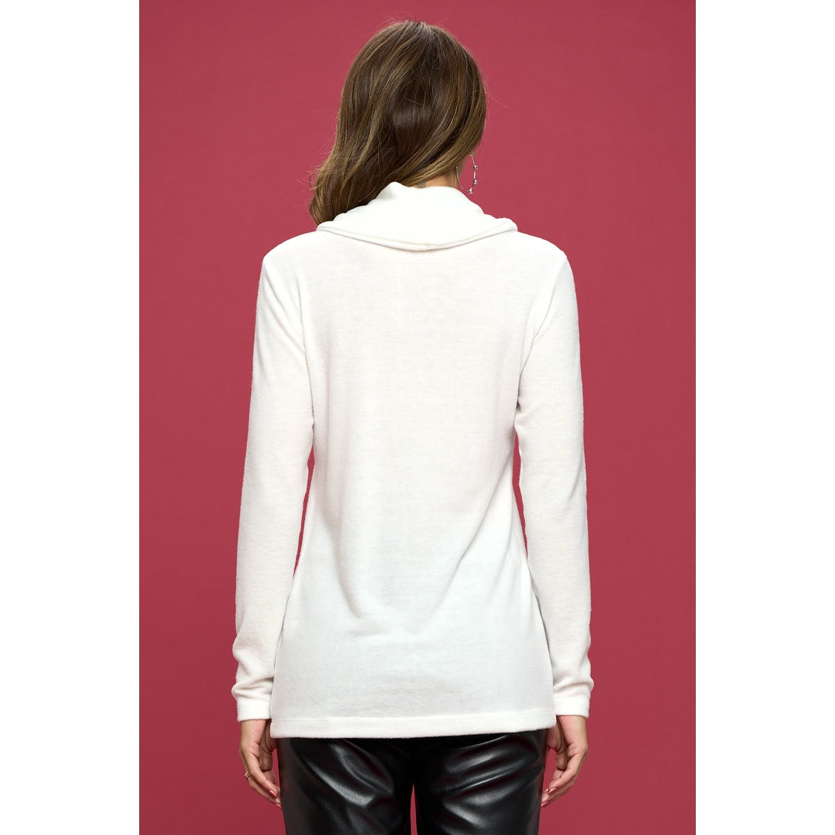 Brushed Knit Turtleneck Tunic Top - Ivory