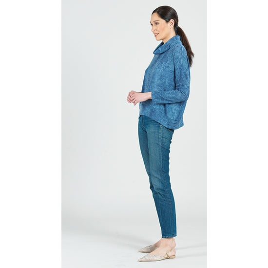 Denim Print Turtleneck Sweater