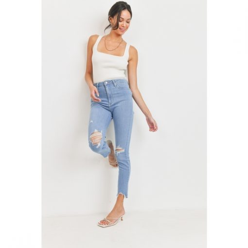 High Rise Knee Distressed Skinny - Light Wash