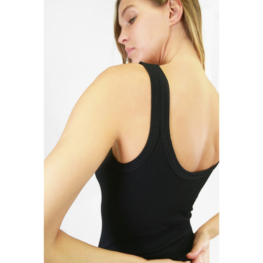 Ribbed Scooped Bodysuit - Black