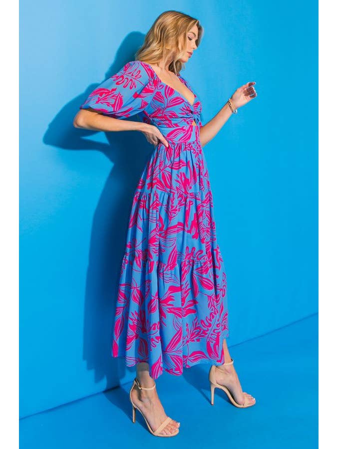 Sweetheart Printed Dress - Blue Fuchsia