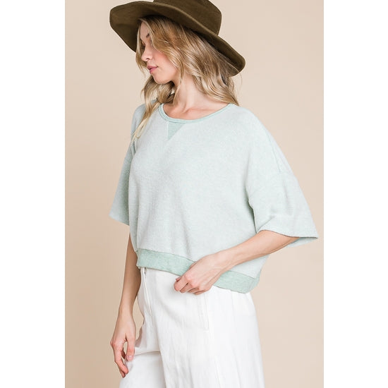 Terry Semi Crop Top - Sage