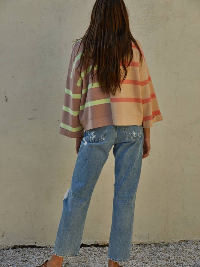 Contrast Crew Neck - Coral / Mocha