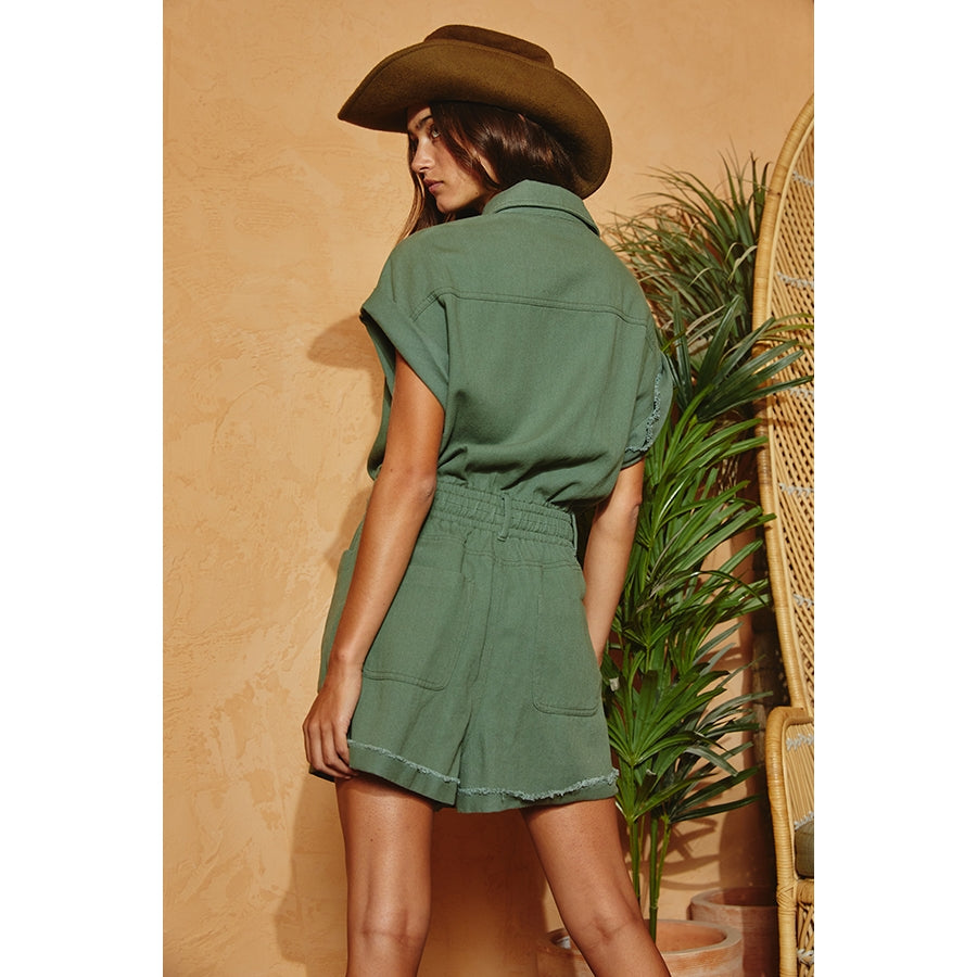 Denim Romper - Olive