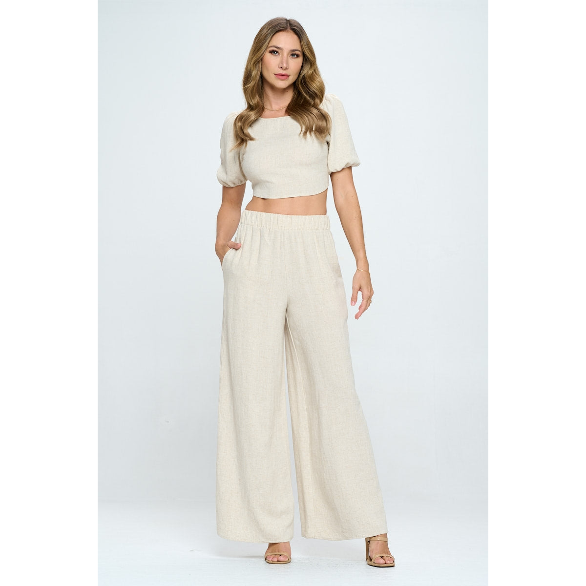 Linen Open Back Crop Top - Oatmeal