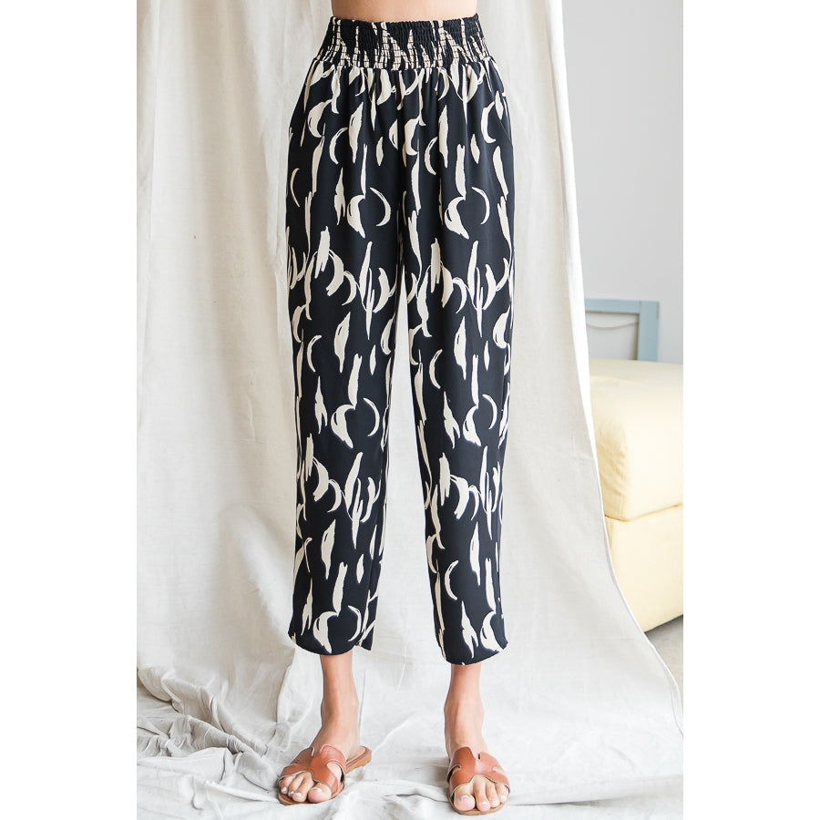 Modern Brushstroke Print Pants - Black
