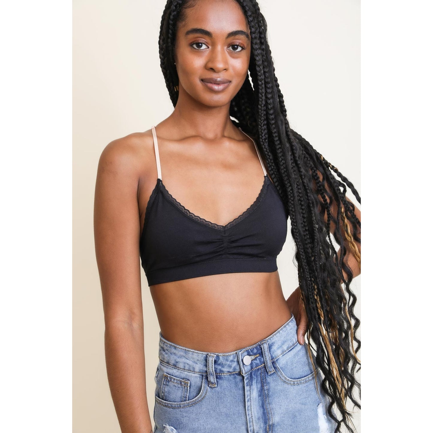 Floral Lattice Bralette - Black
