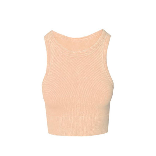 Chevron Highneck Crop Top - Vintage Apricot