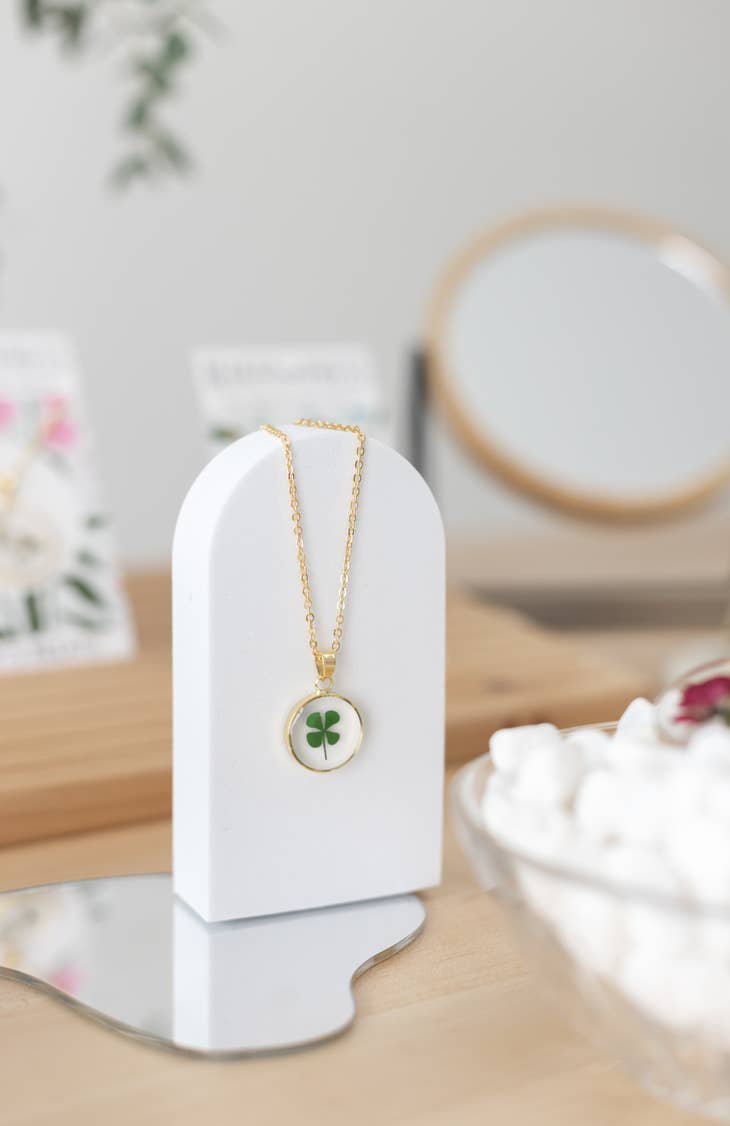 Pressed Flower Necklace - Four Leaf Clover