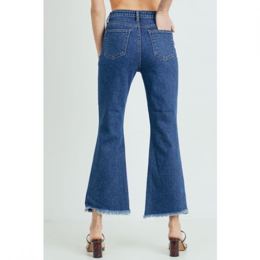 Frayed Crop Flare - Dark Wash