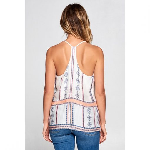 Boho Border V-Neck - Ivory/Coral