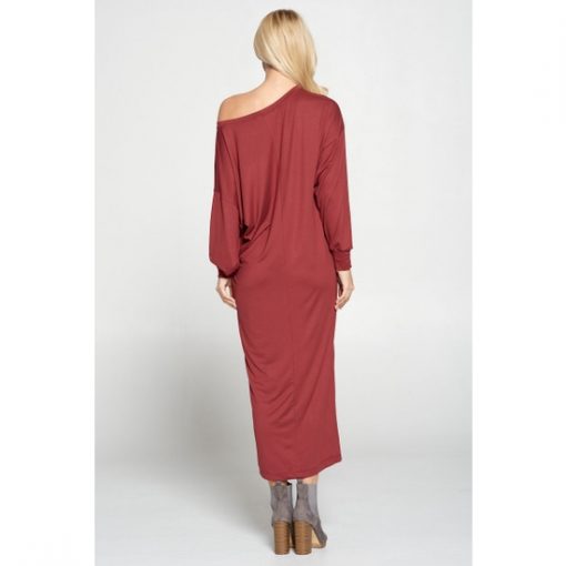 Long Sleeve Solid Knit Maxi - Burgundy